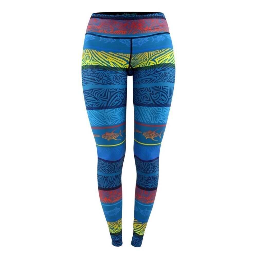 Pelagic NWT Oceanflex Active Leggings M Teal Blue Fish Stripes Island Hawaiian